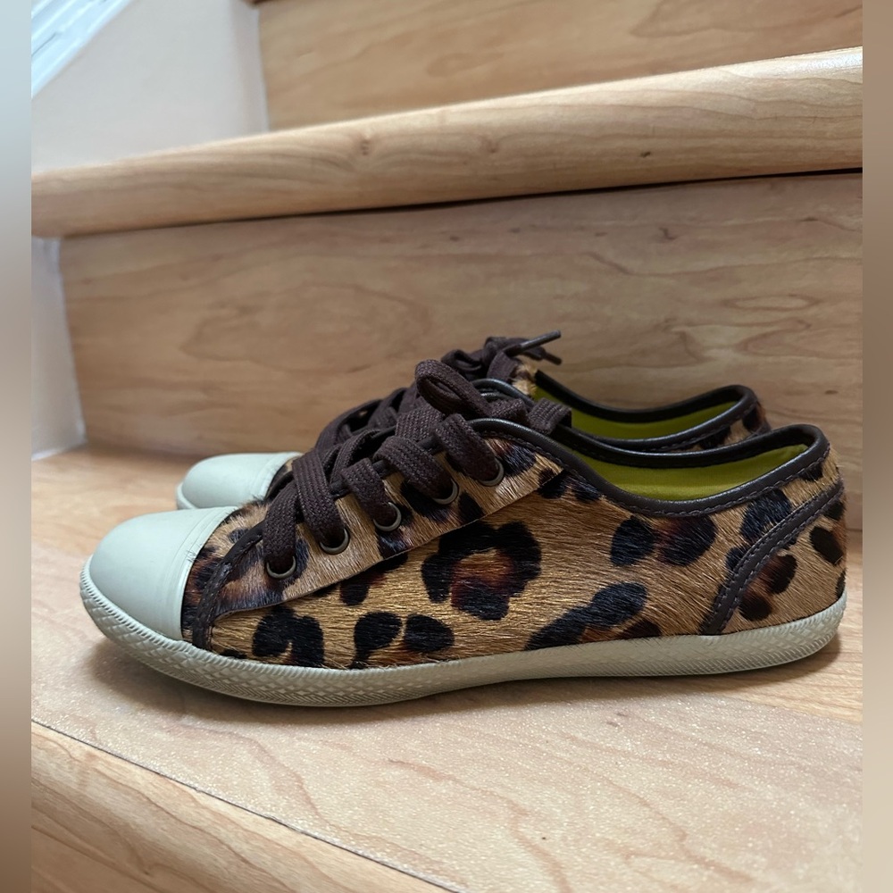 Boden Leopard Print Leather Tennis Trainers Sneakers Size 8